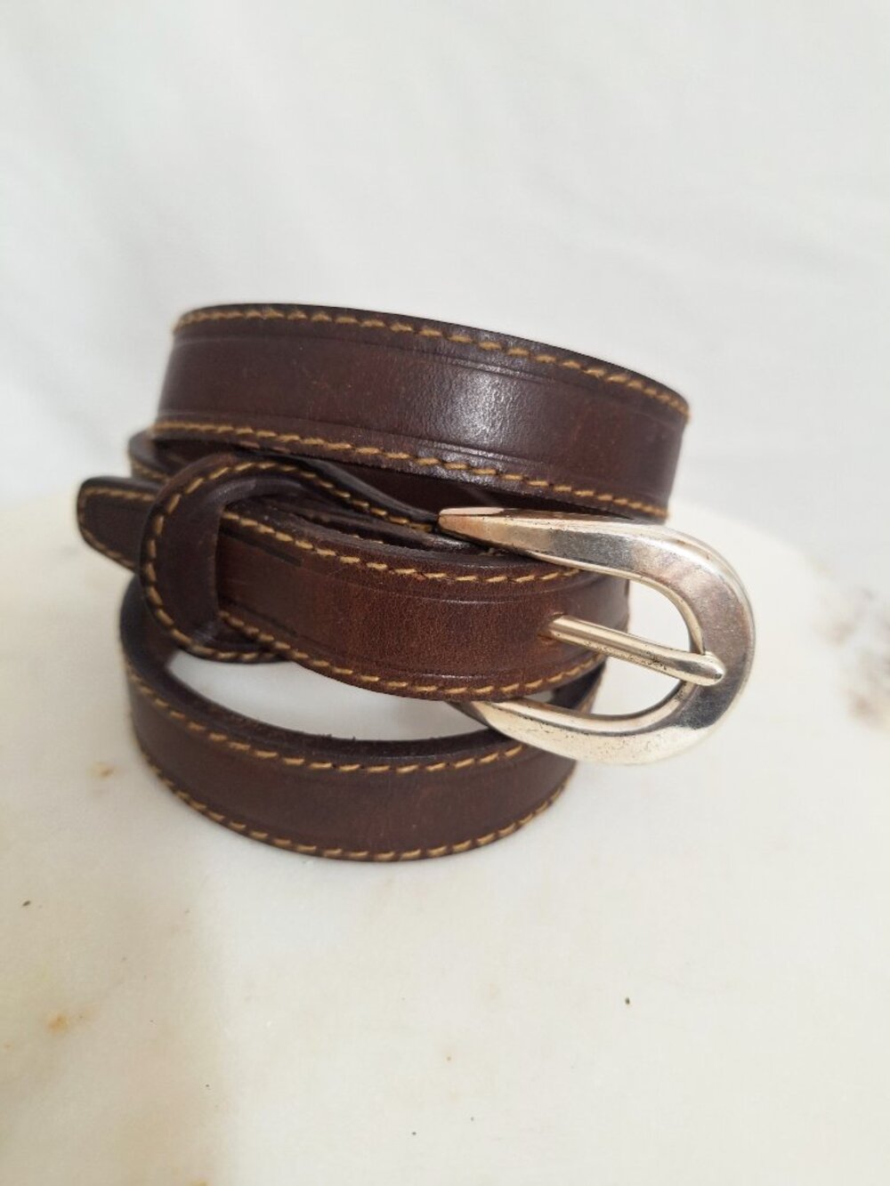 Bill Adler Studio Leather Belt M Narrow Brown Top Stitched